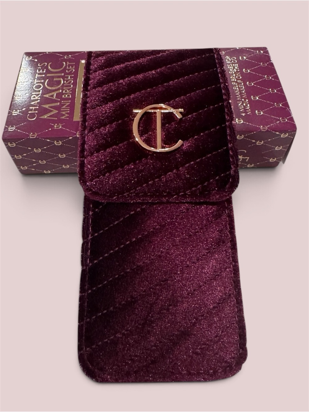 Charlotte Tilbury Plum Velvet Mini Brush Travel Set with Gold CT Accent